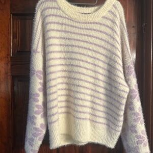 Altar'd State Lavender and Cream Striped Sweater